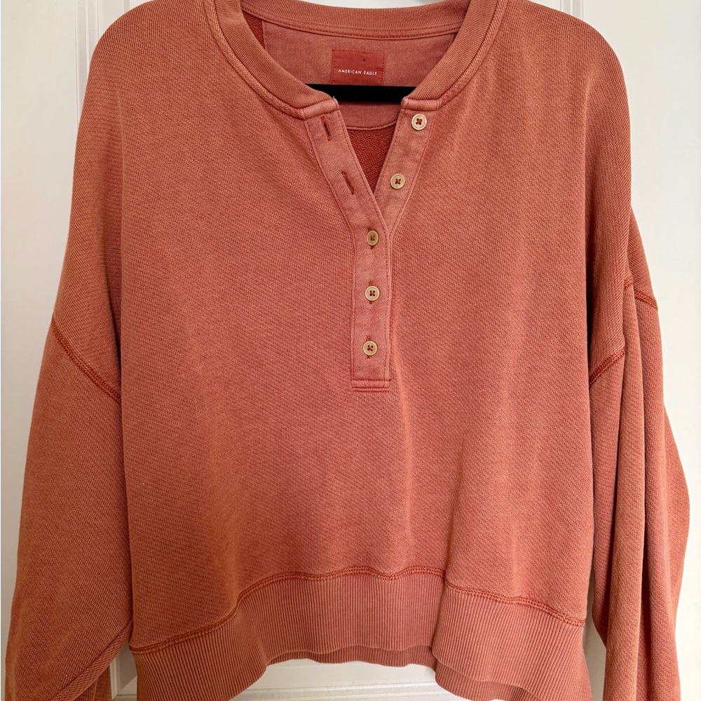 American Eagle Outfitters Henley Sweatshirt - Rust